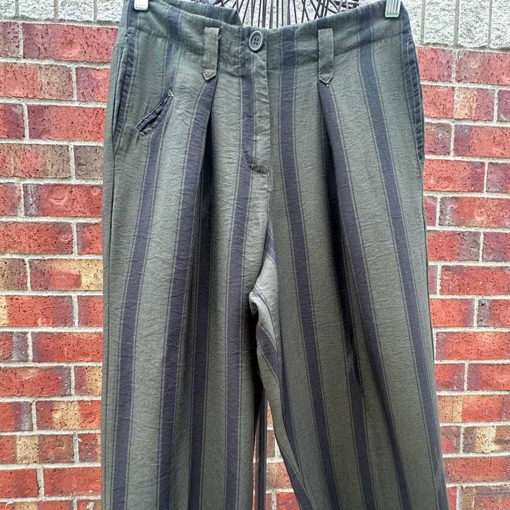 TINY For Anthropologie High Waisted Pleated Trousers Black Olive Dark Academia 4